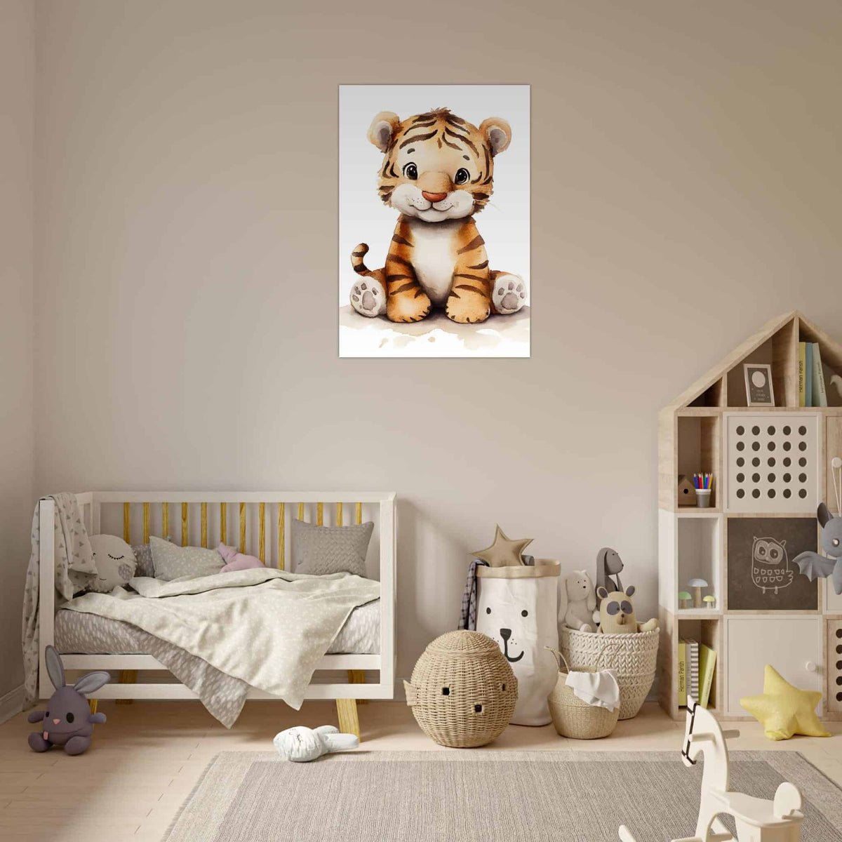 Artfulprints Poster Schattige baby tijger  - 70x100 cm - Bruin