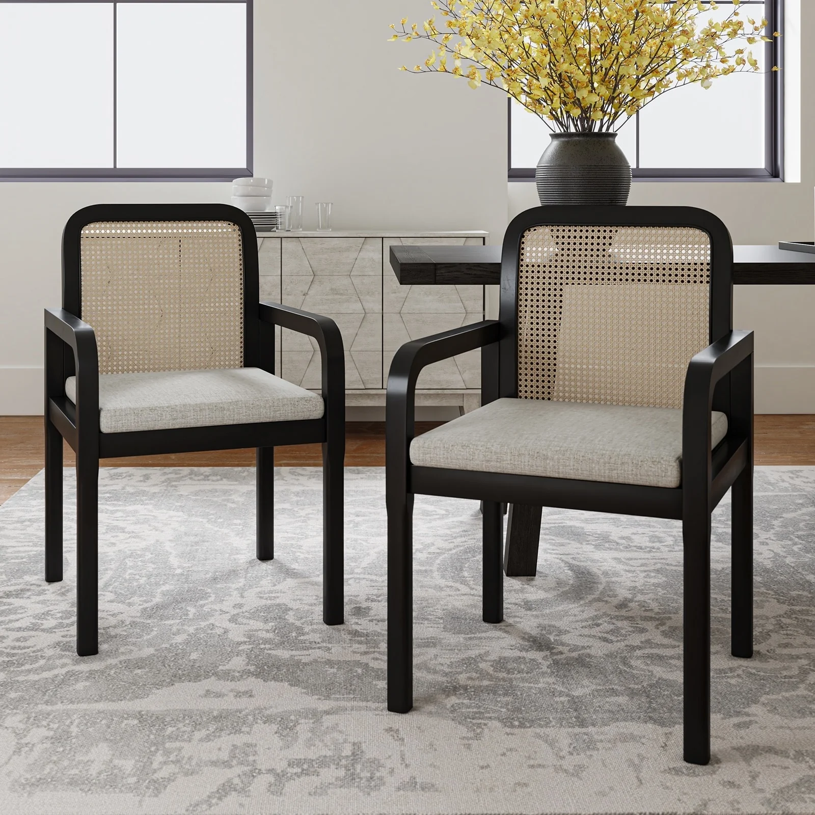 Antoine Modern Ratten Back Dining Chair with Removable Cushion Set of 2 by HULALA HOME
