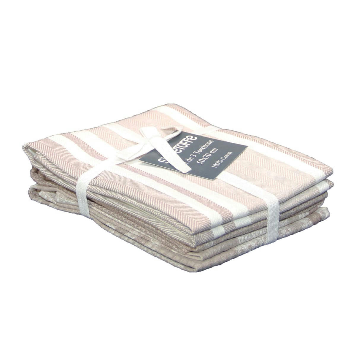 CUISINE - Lot de 3 torchons de cuisine coton beige 50x70 cm