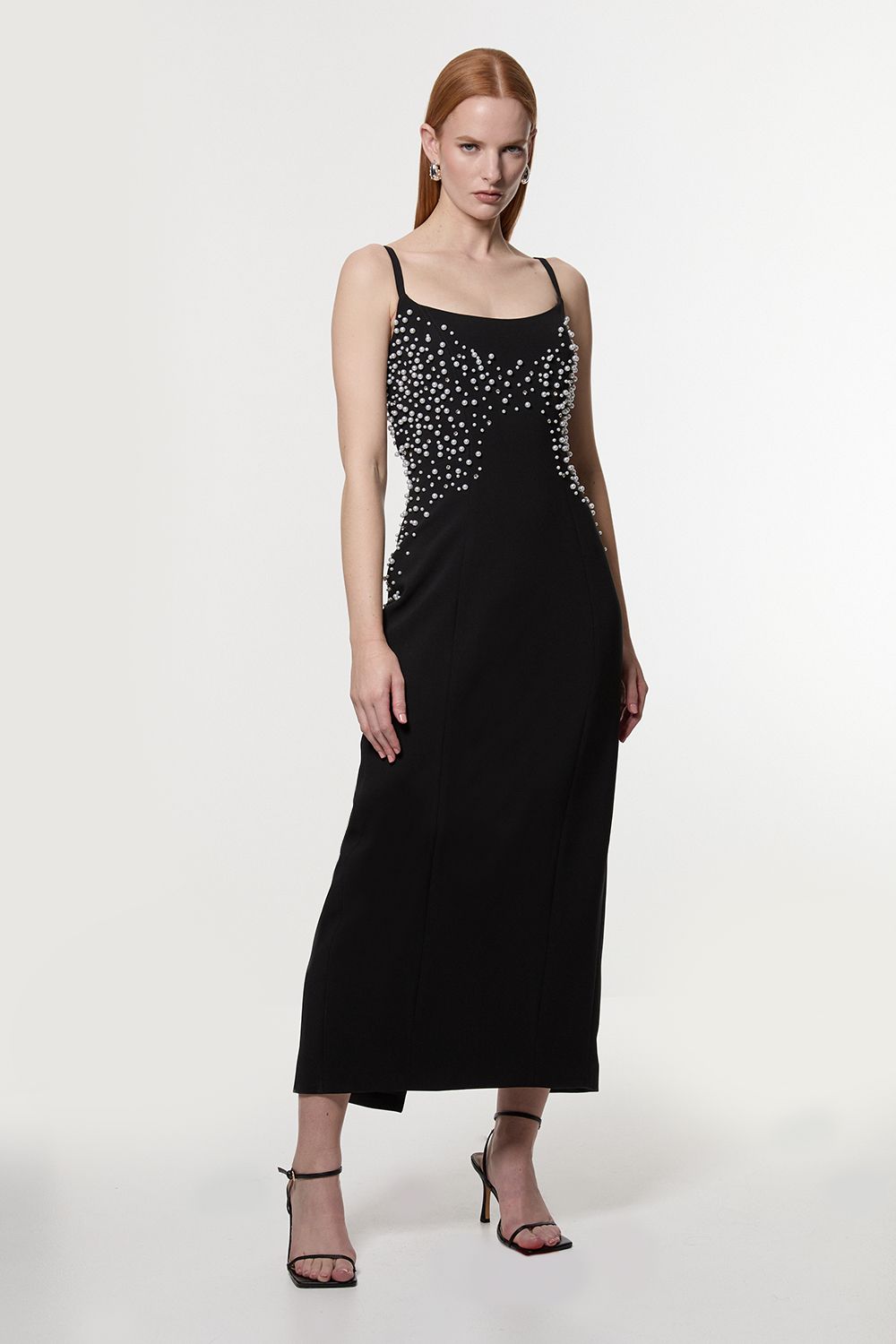KarenMillen Pearl And Diamante Embellished Tailored Pencil Dress