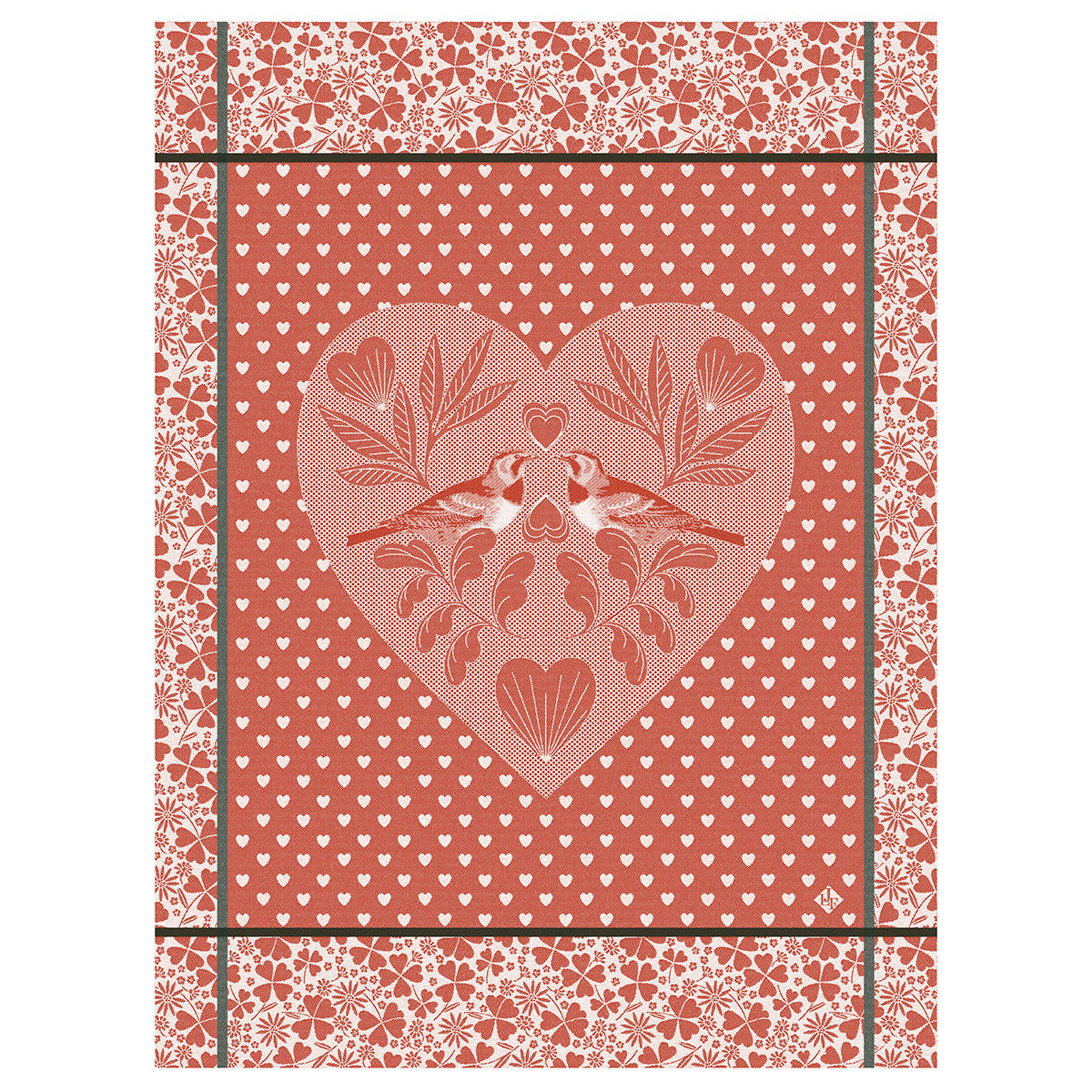 AMOUR - Torchon en coton coquelicot 60 x 80