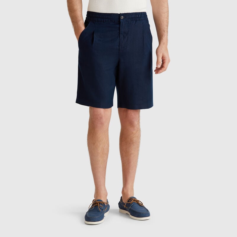 Bermuda shorts with drawstring in pure linen