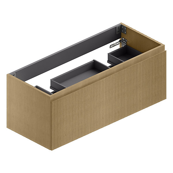 Meuble sous vasque suspendu placage chêne miel strié l.120 x H.46,5 x P.50,5 cm pour double vasque, Pura