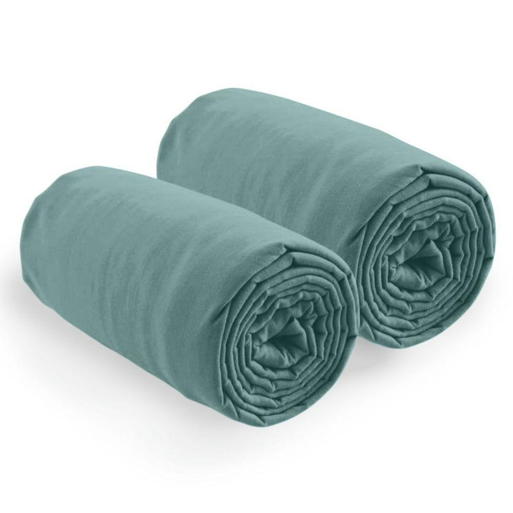 - 2 draps housse 2 places coton bleu canard 80x200 cm