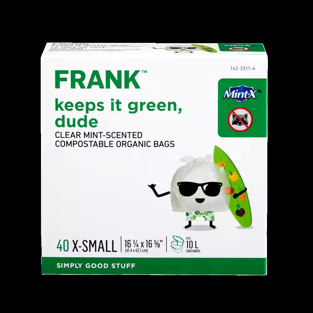 FRANK Extra-Small Organic Mint Scented Compostable Food Waste Bags, 40-pk, Clear, 10-L