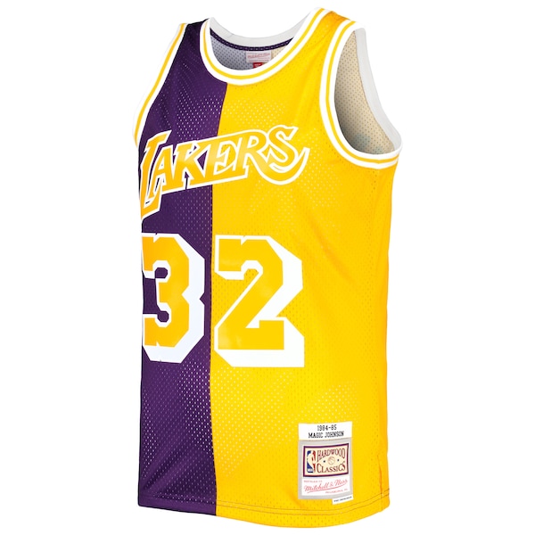 Magic Johnson Los Angeles Lakers Hardwood Classics 1984/85 Split Swingman Jersey - Purple/Gold