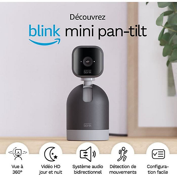 Caméra Blink Mini Pan Tilt 1080p Noir rotative vision nocturne audio bidirectionnel