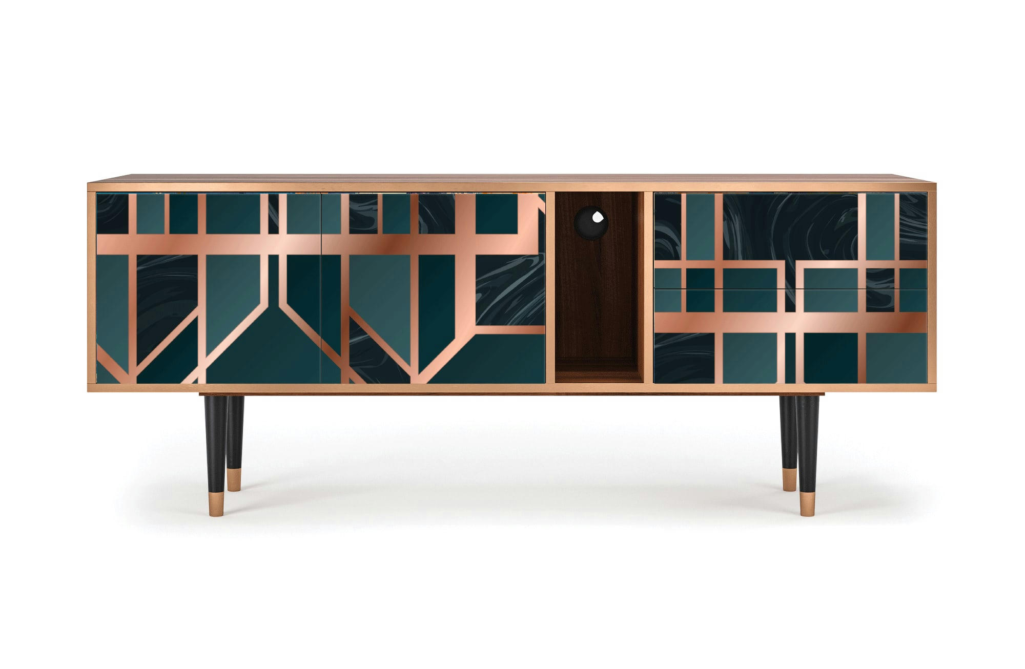 EMERALD METRO - Meuble TV  bleu-vert 2 tiroirs et 2 portes L 170 cm