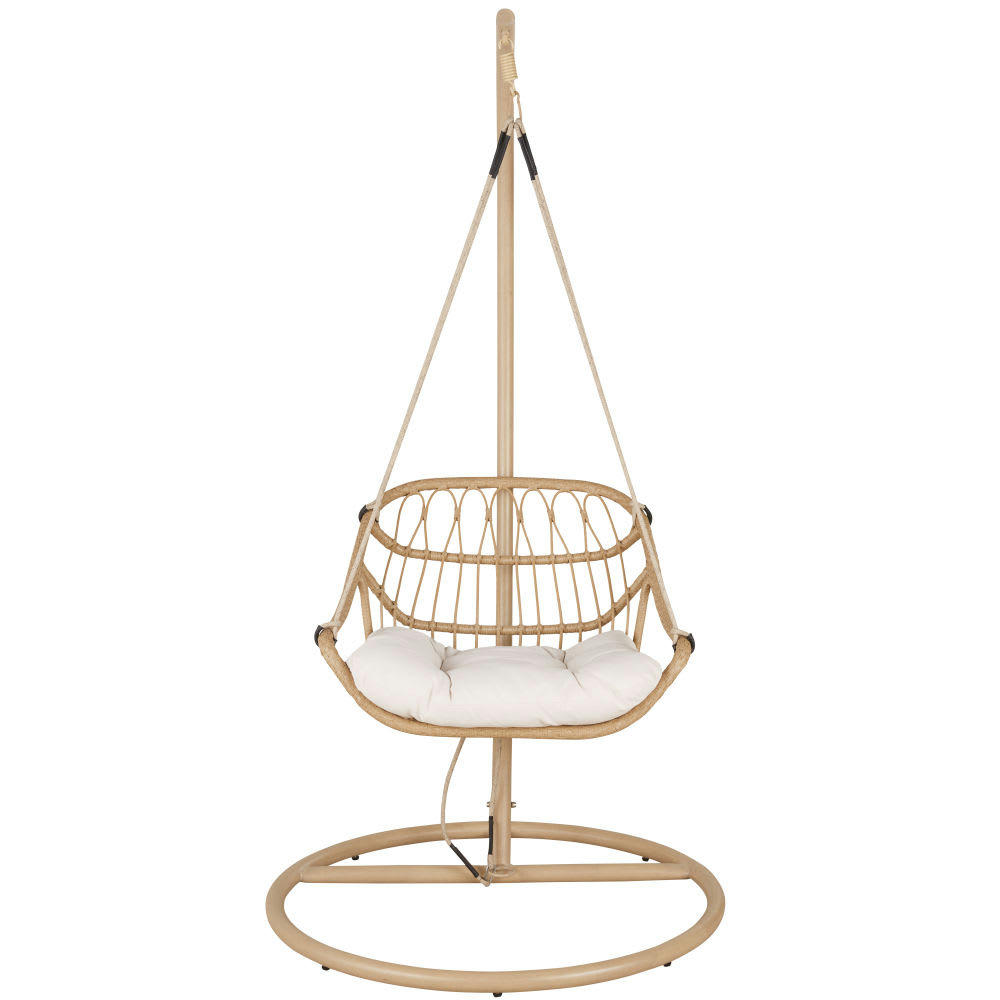 Fava - Fauteuil suspendu extérieur en résine imitation rotin et coussin écru
