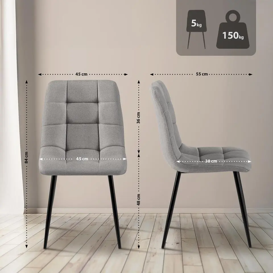 CLP Set van 4 Eetkamerstoel Antibes zwart Frame - Stof - licht grijs