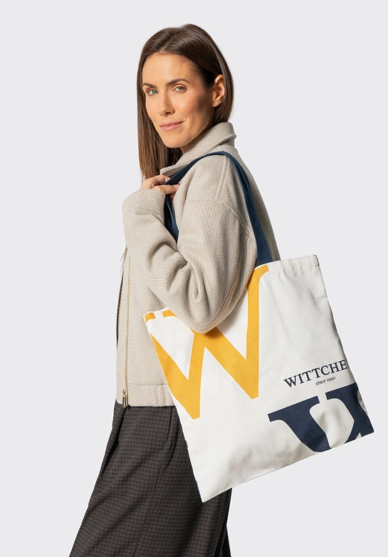 Torba płócienna z wyrazistym logo kremowo - granatowa