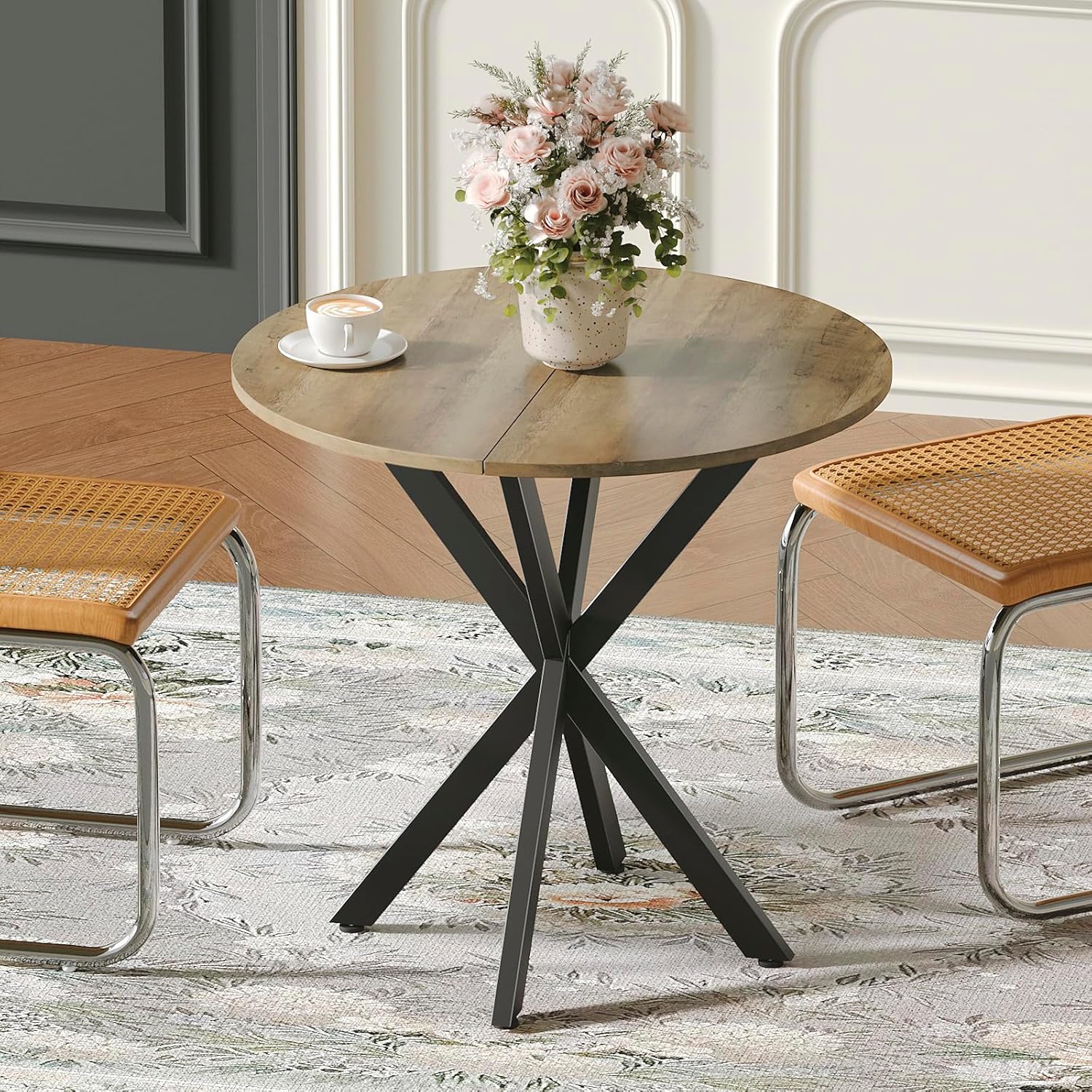 Vantic 31.5 Small Round Dining Table for 2-4, Round Kitchen Table for Small Spaces, Farmhouse Circle Dining Room Table for Kitchen and Living Room, Natural Oak