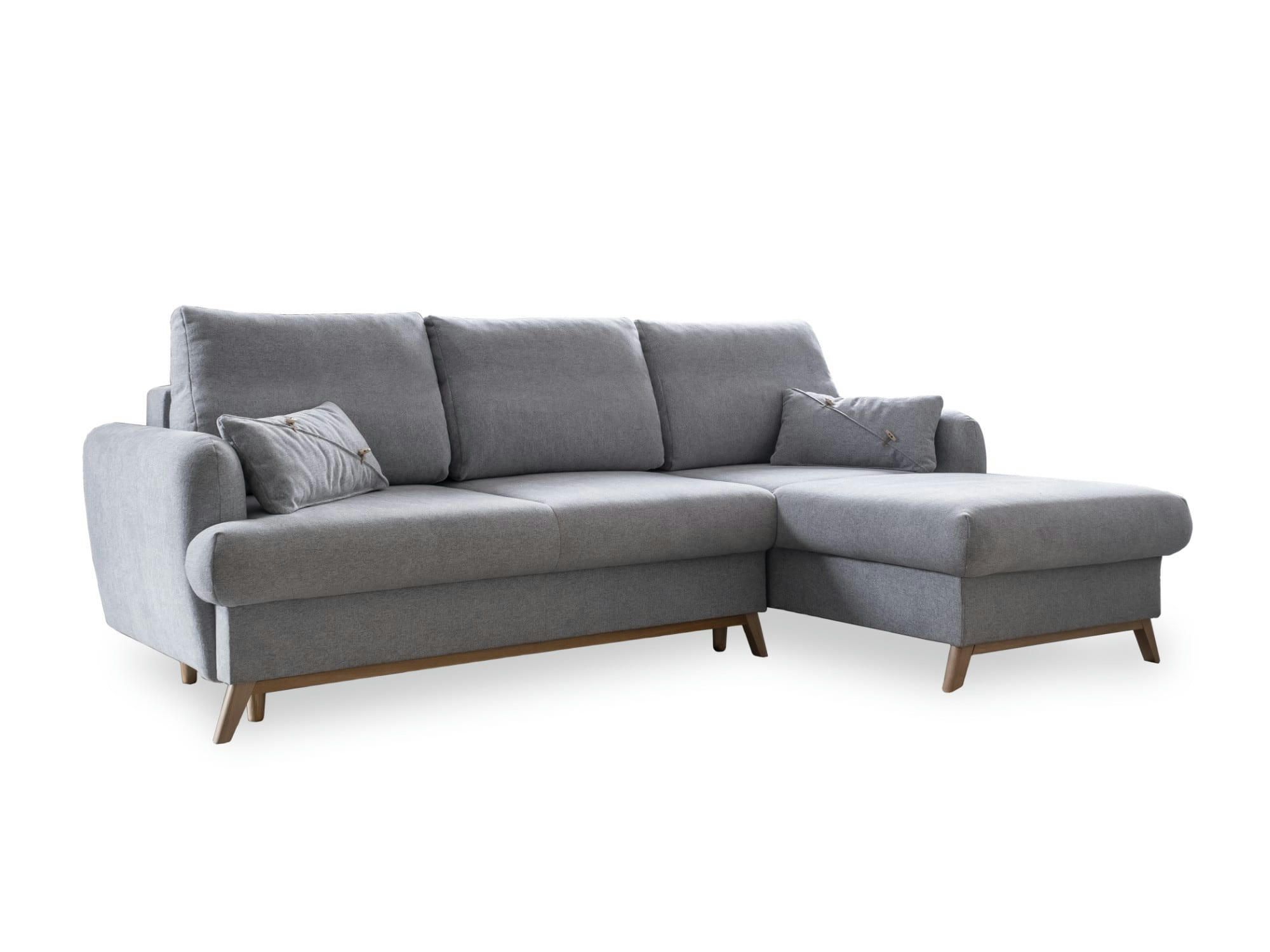 LAGOM - Canapé d'angle droit convertible 4 places en tissu gris clair