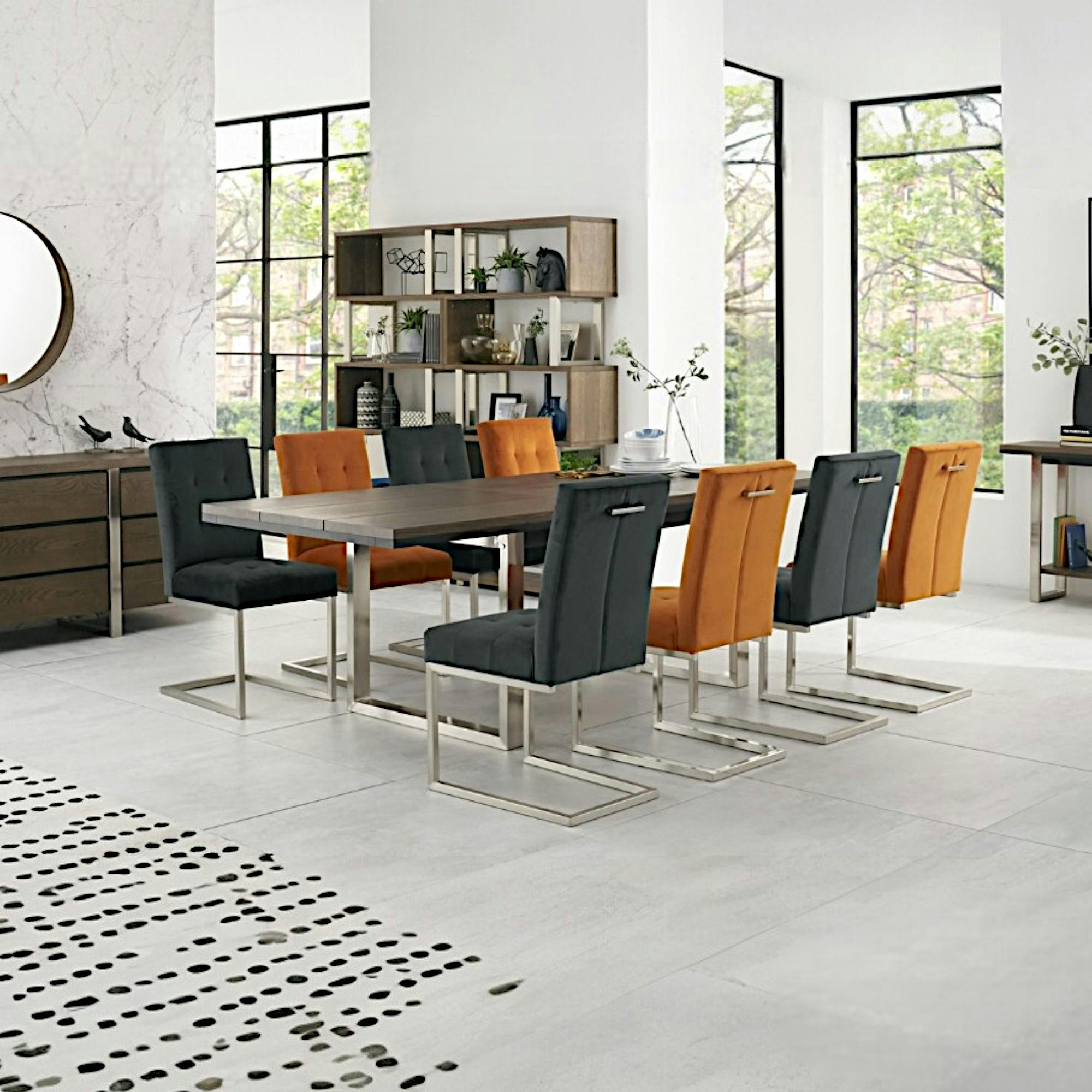 Table à manger extensible en chêne et métal brossé 190-240 RIMINI