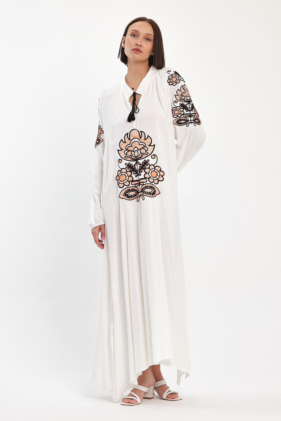 Belissh Embroidered Maxi Dress with Tie Neck Detail in White