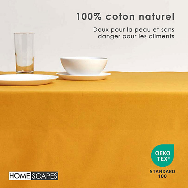 Nappe rectangulaire en 100% coton - jaune moutarde - 137 x 178 cm - HOMESCAPES - Lavable en machine