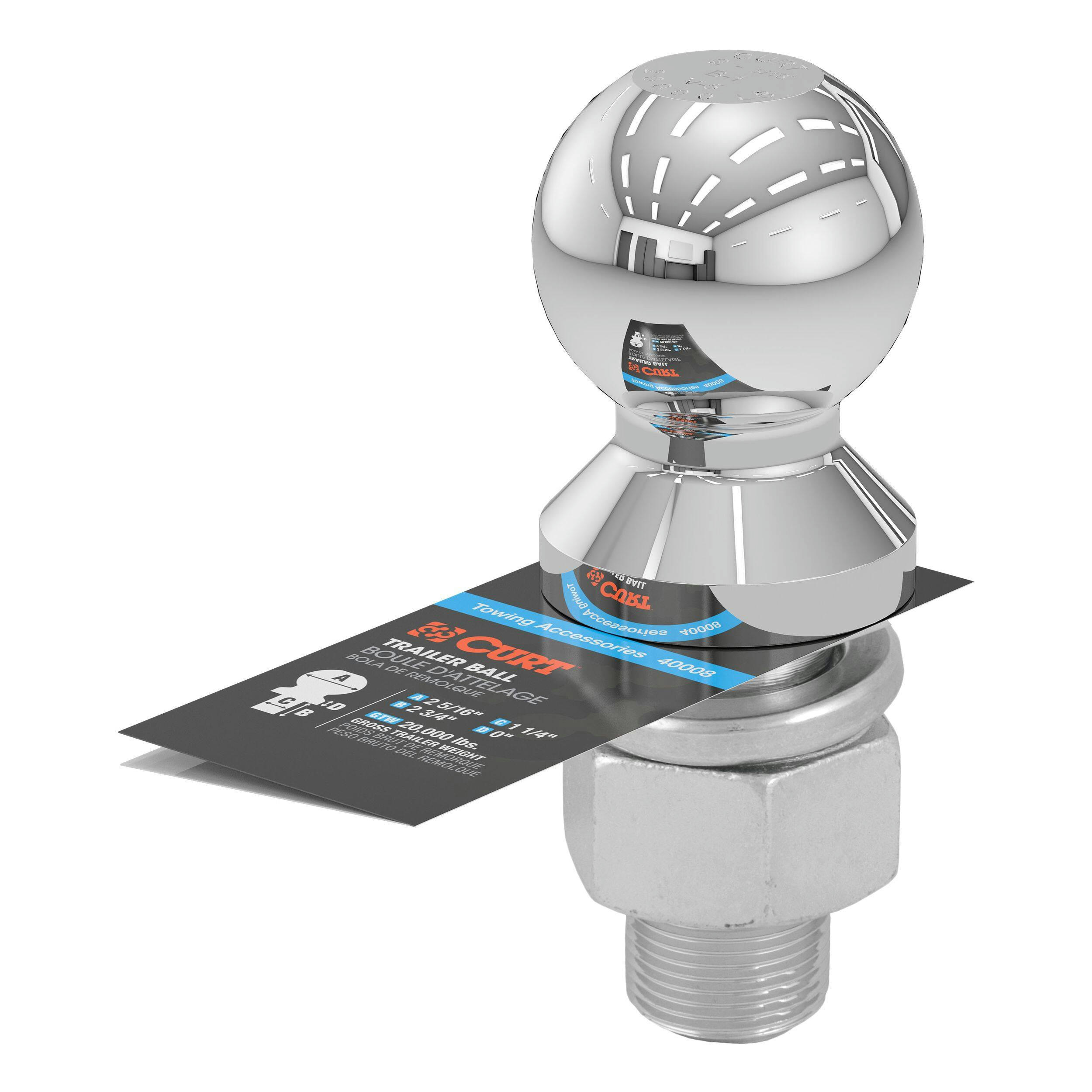 CURT 40008 2-5/16-in Trailer Ball (1-1/4-in x 2-3/4-in Shank, 20,000-lb, Chrome)