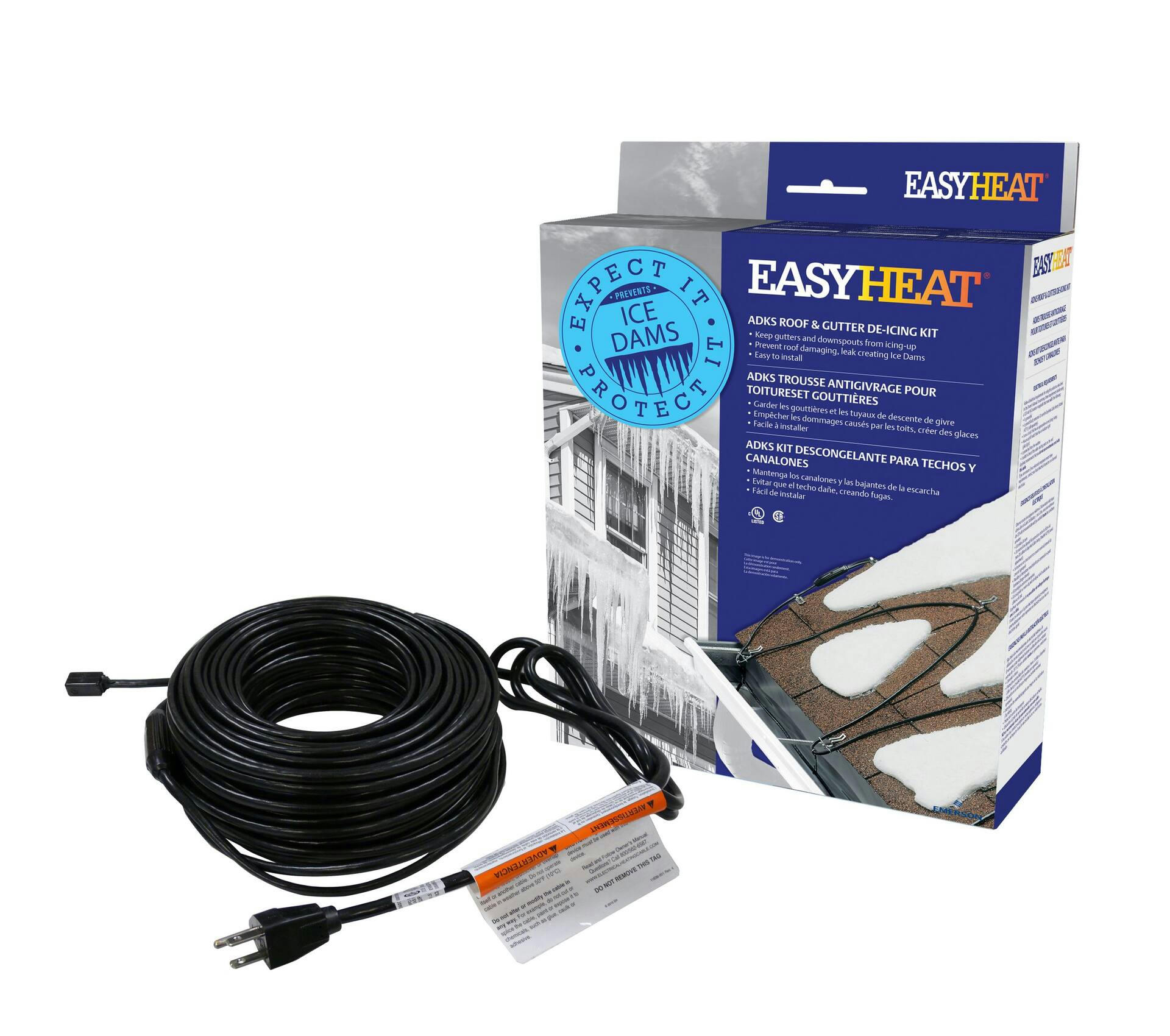 EasyHeat ADKS Roof & Gutter De-icing Cable Kit, Prevents Leaks, Damage & Ice Dams, 120V