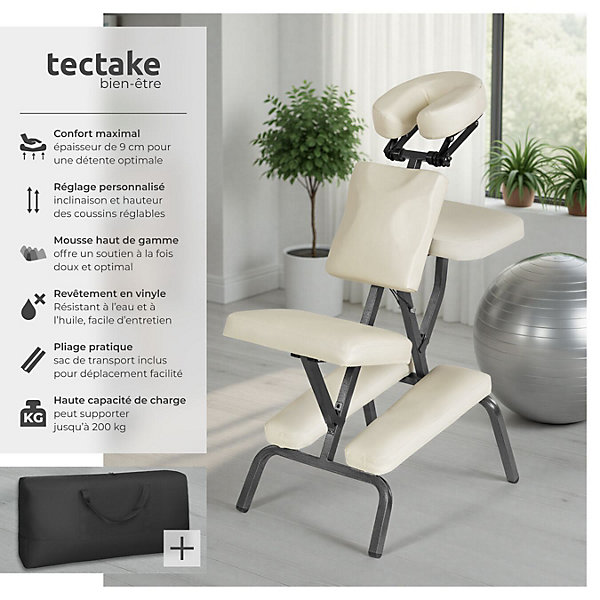 Fauteuil de massage en cuir synthétique pliable rembourré sac beige
