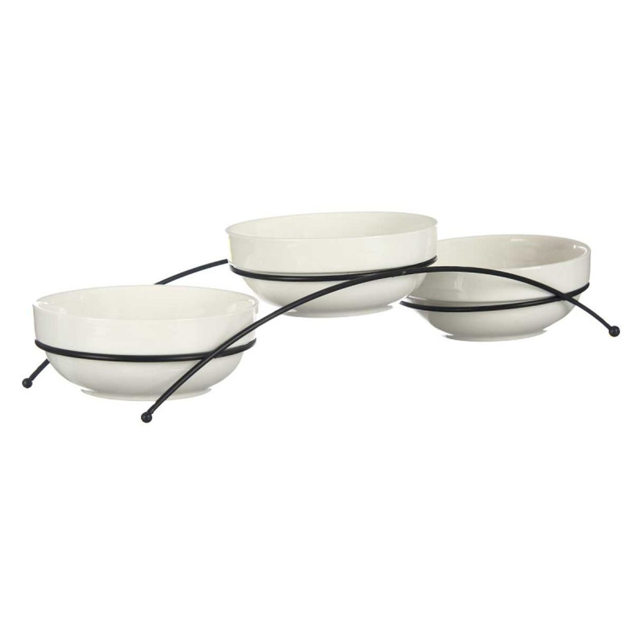 Zestaw 3 porcelanowych miseczek na stojaku kremowe