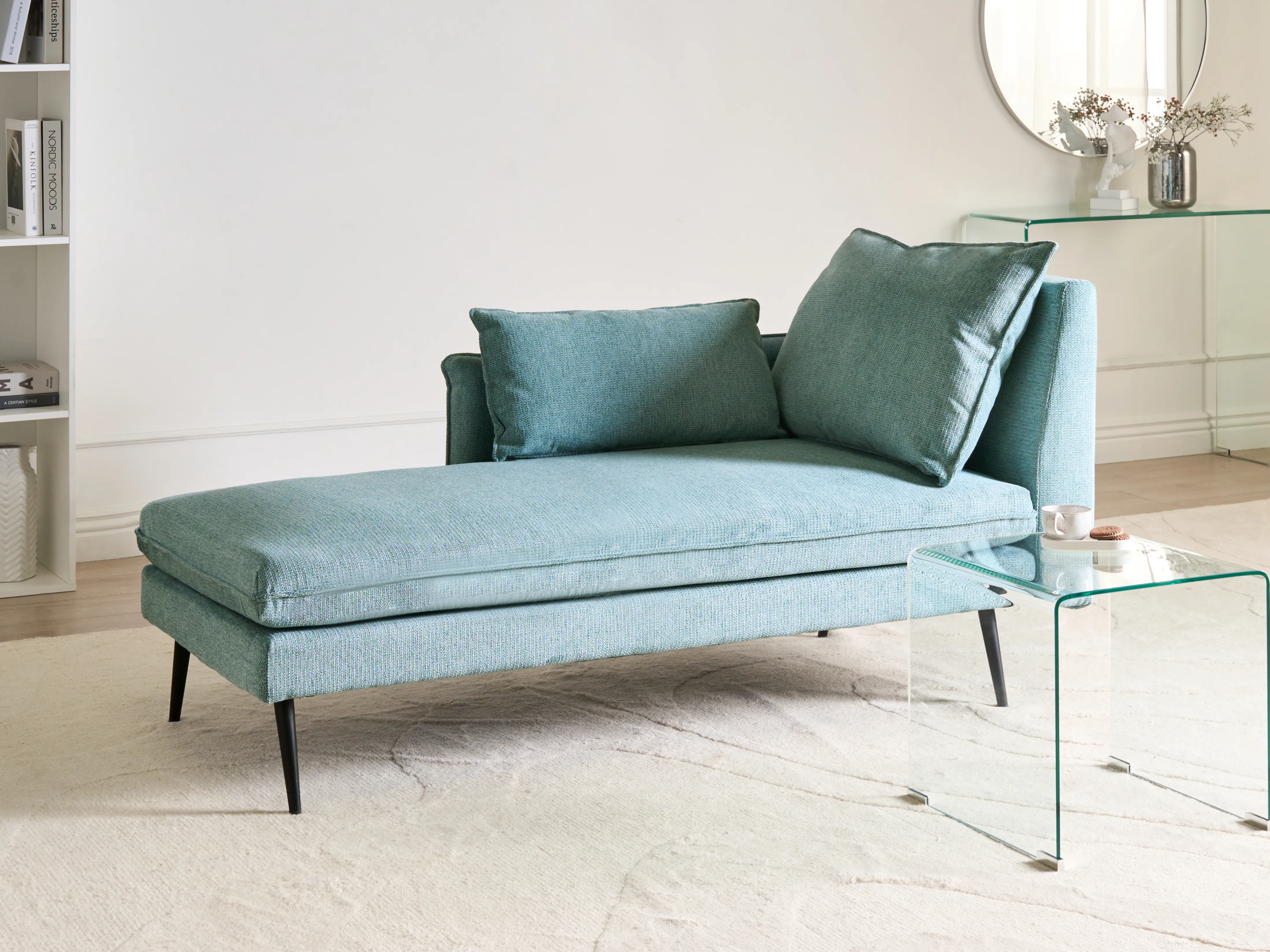 Right-Hand Chaise Longue YERRES Fabric Light Blue