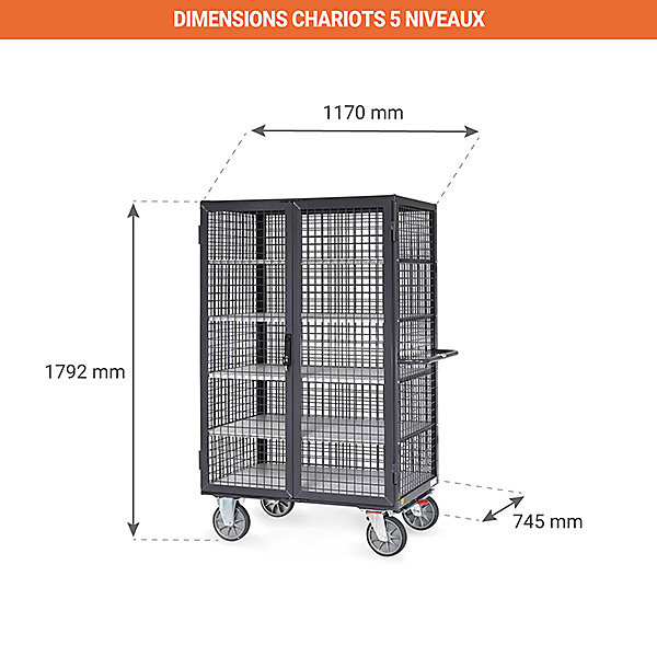 Chariot ESD grillagé - Plateaux 1000x680mm - Charge max 750kg - 9392