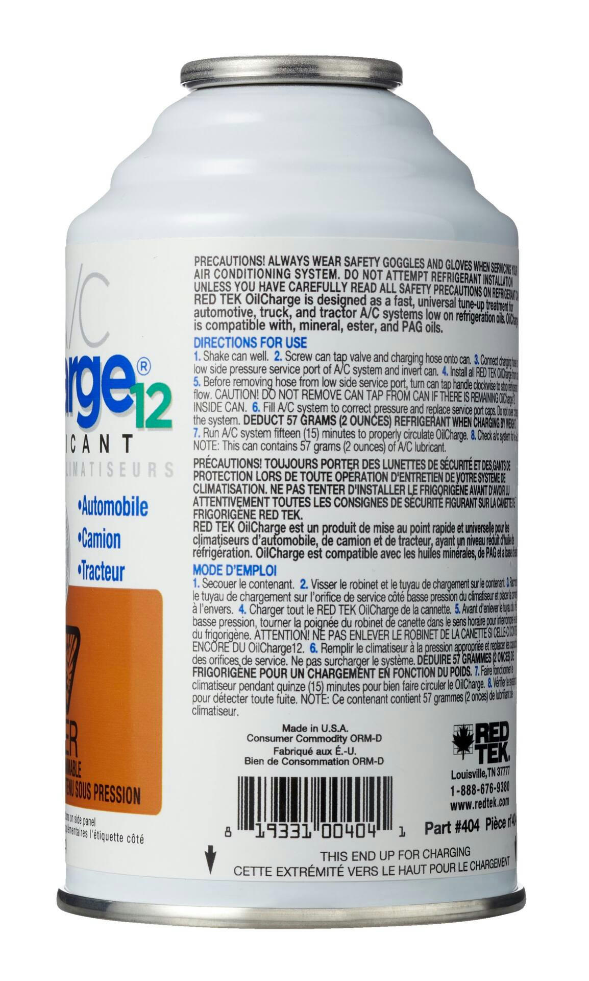 RED TEK OilCharge12 A/C Universal Refrigerant Lubrication Oil, 4-oz