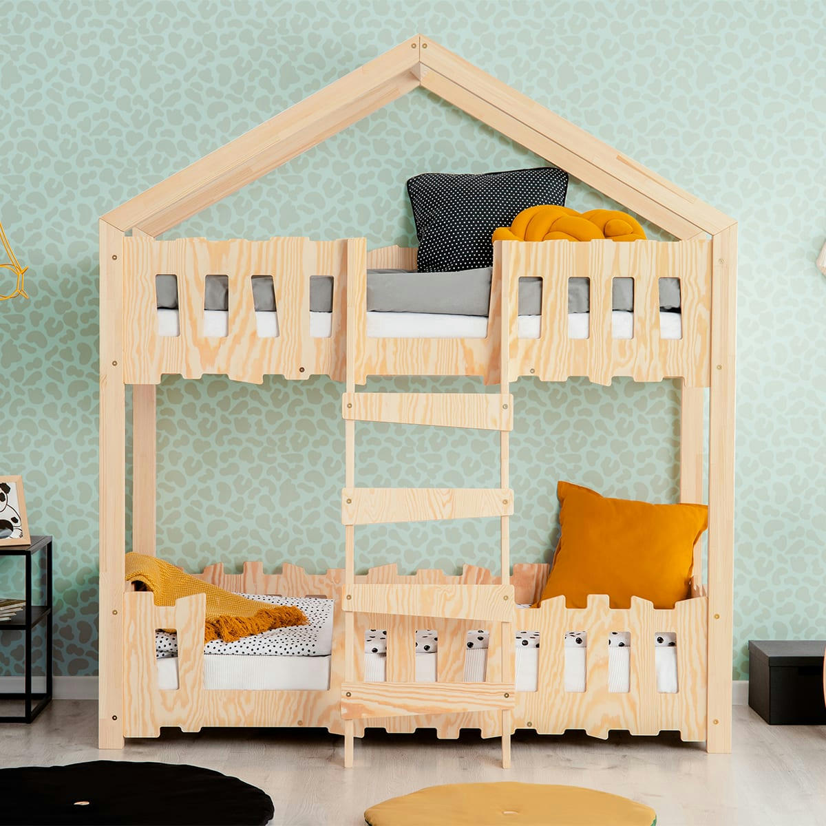 ASHLEY - Lit cabane superposé 90x190 sommier inclus naturel