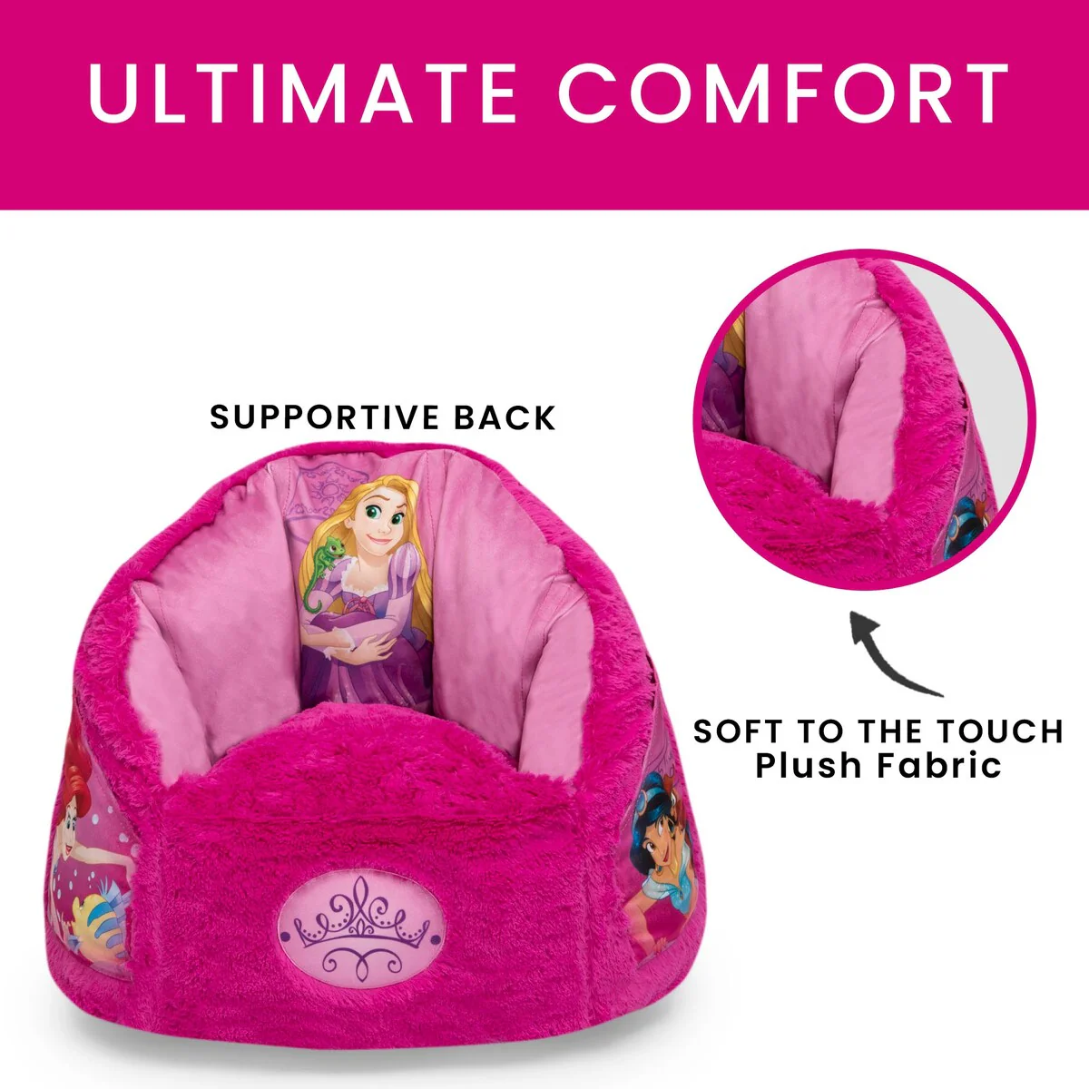 Disney Princess Cozee Fluffy Chair by Delta Children, Toddler Size for Kids Up to 6 Years Old