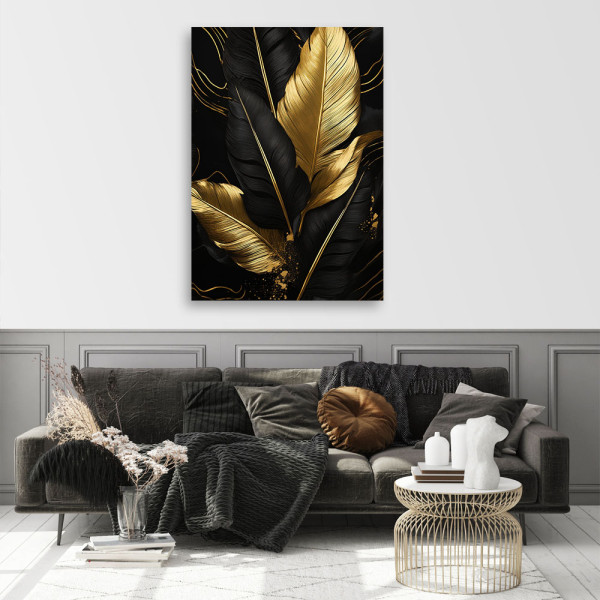 Feeby Obraz nowoczesny, Liście palmy czarno złote 40x60