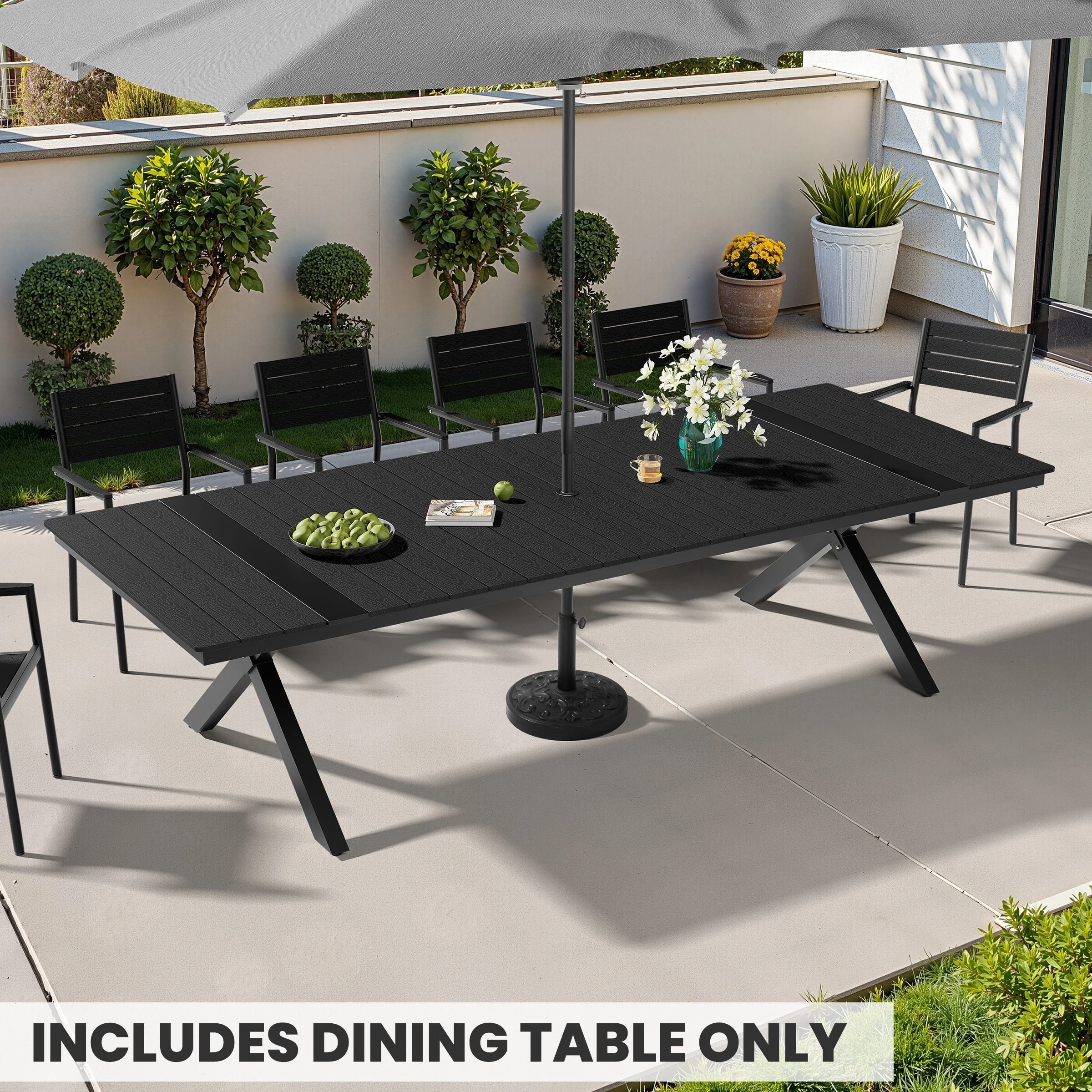 Outdoor Aluminum Dining Table Rectangular Table with Umbrella Hole