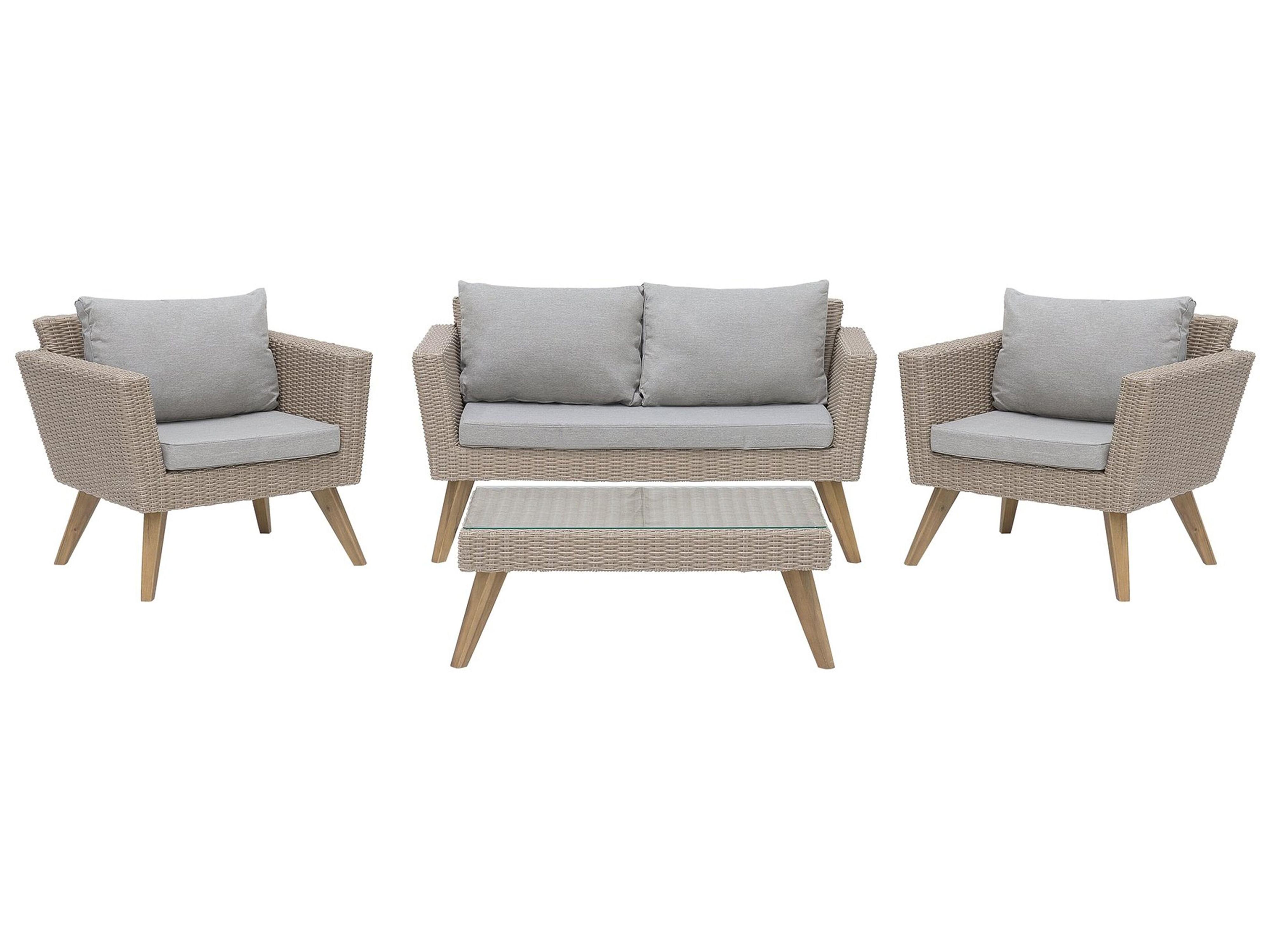 Garden Lounge Set with Table 4 Seater VITTORIA PE Rattan Grey