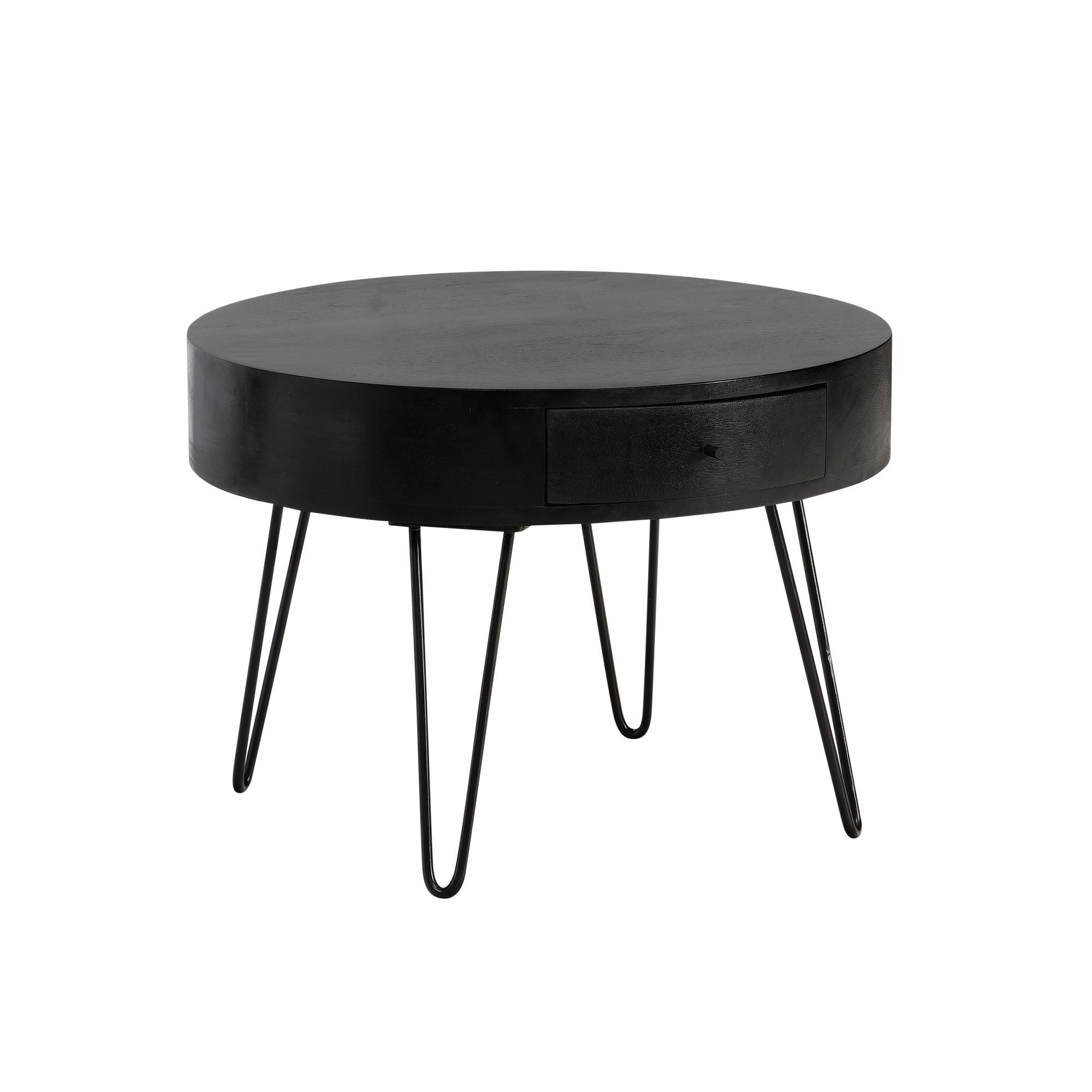 Stolik Kawowy Mango Metal 60x60x43 cm Okrągły z Szufladą do Salonu