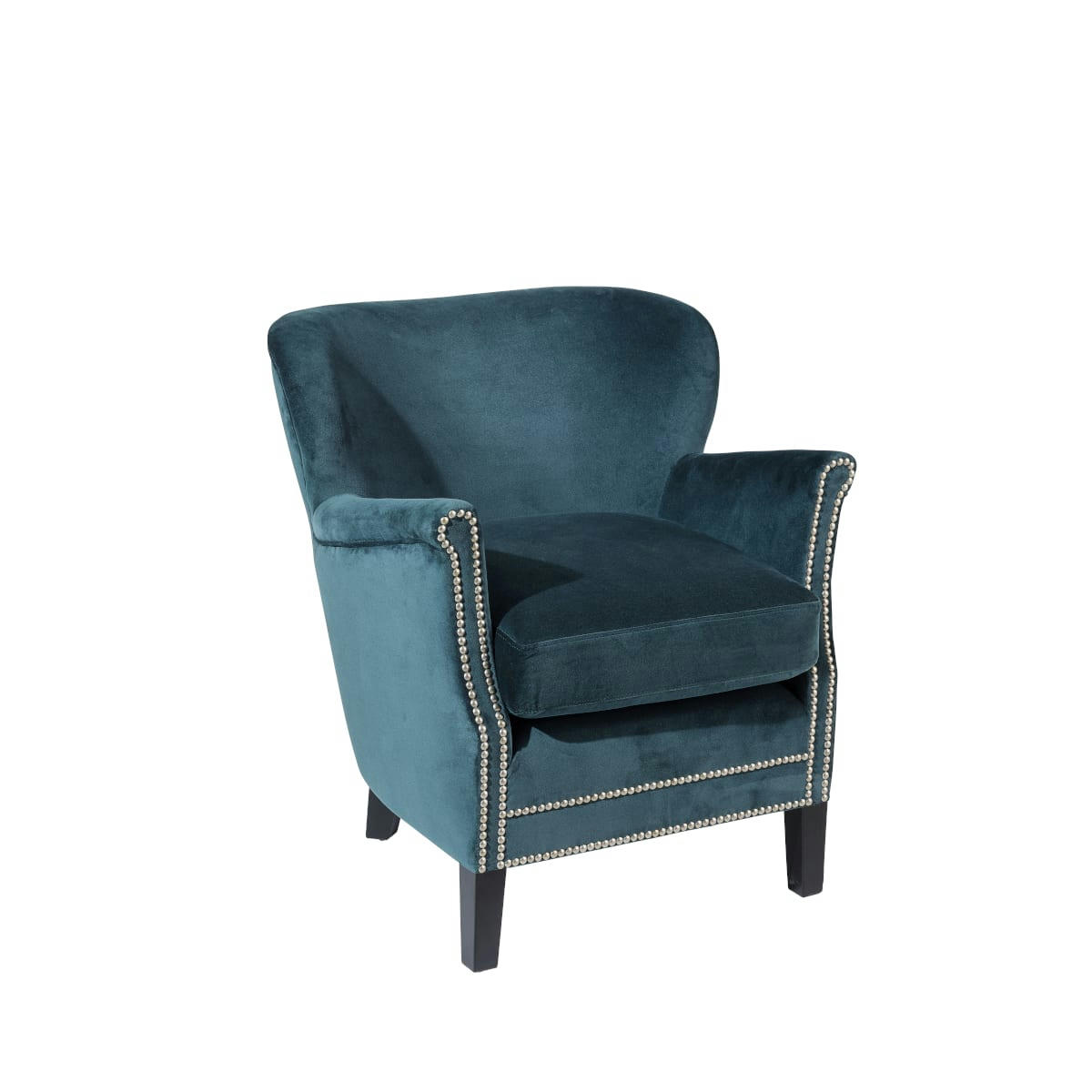 MAX - Fauteuil club en velours clouté bleu paon