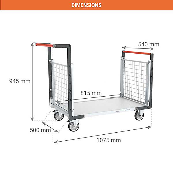 Chariot modulaire grillagé avec 2 côtés - Plateau 815x500mm - Charge max 250kg - 806724142