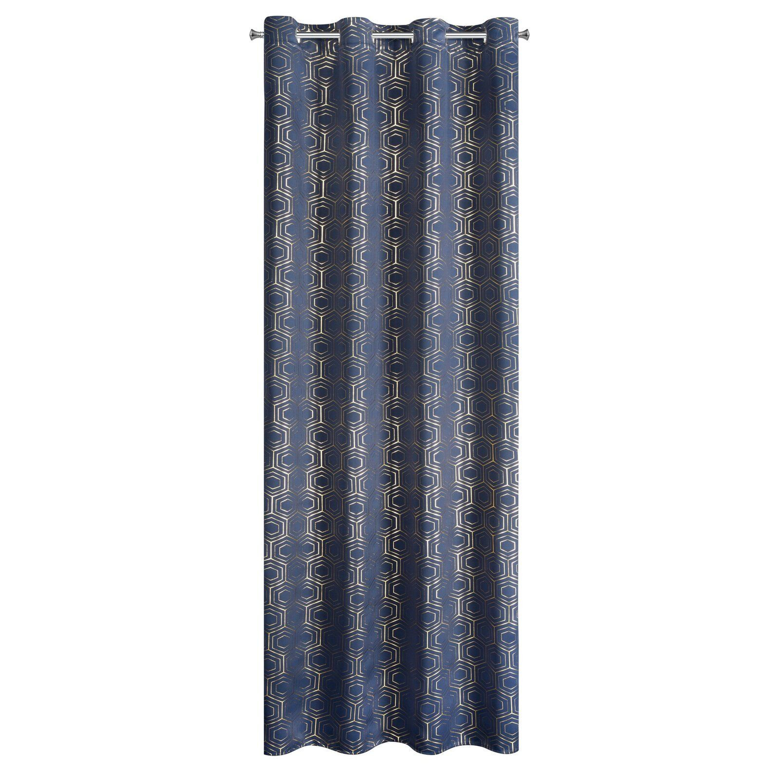 Zasłona na przelotkach z nadrukiem glamour KAJA 135X250 granatowa   złota