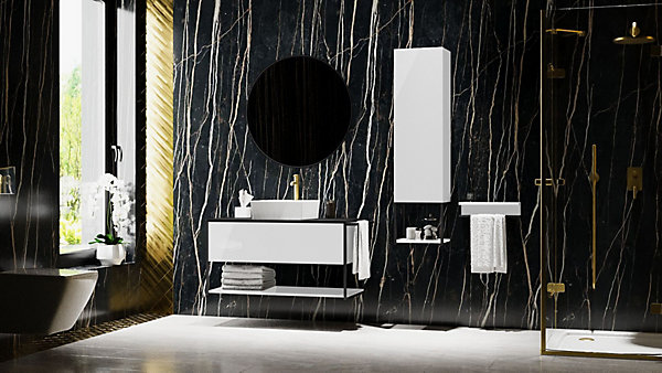 Meuble sous vasque suspendu LOV avec porte-serviettes blanc brillant et noir 80 cm