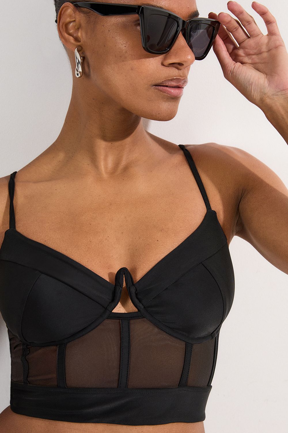 KarenMillen Panelled Mesh Cup Detail Bikini Top