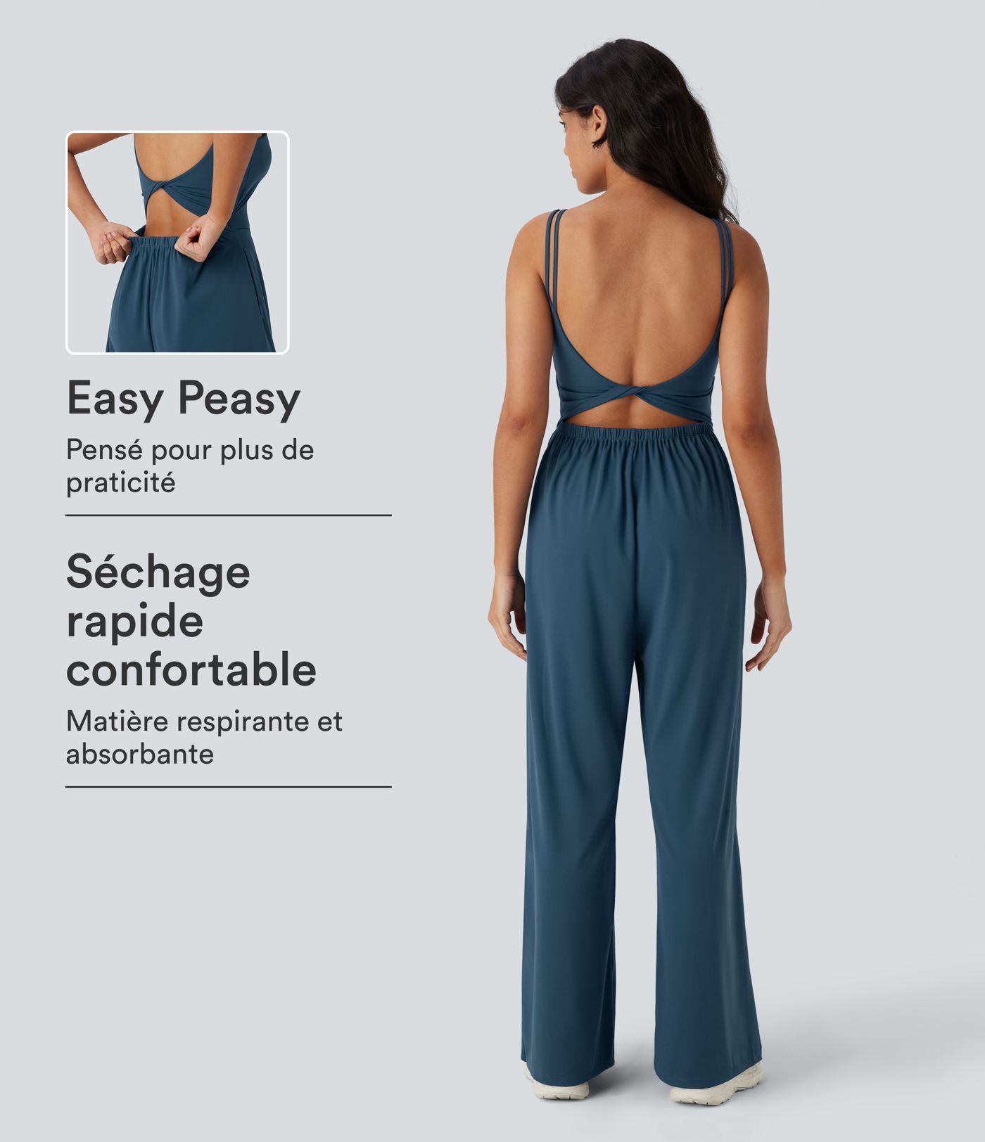 Combinaison de yoga Softlyzero™ Airy à doubles bretelles, dos nu, avec effet torsadé et poches latérales Cool Touch - Édition Easy Peasy