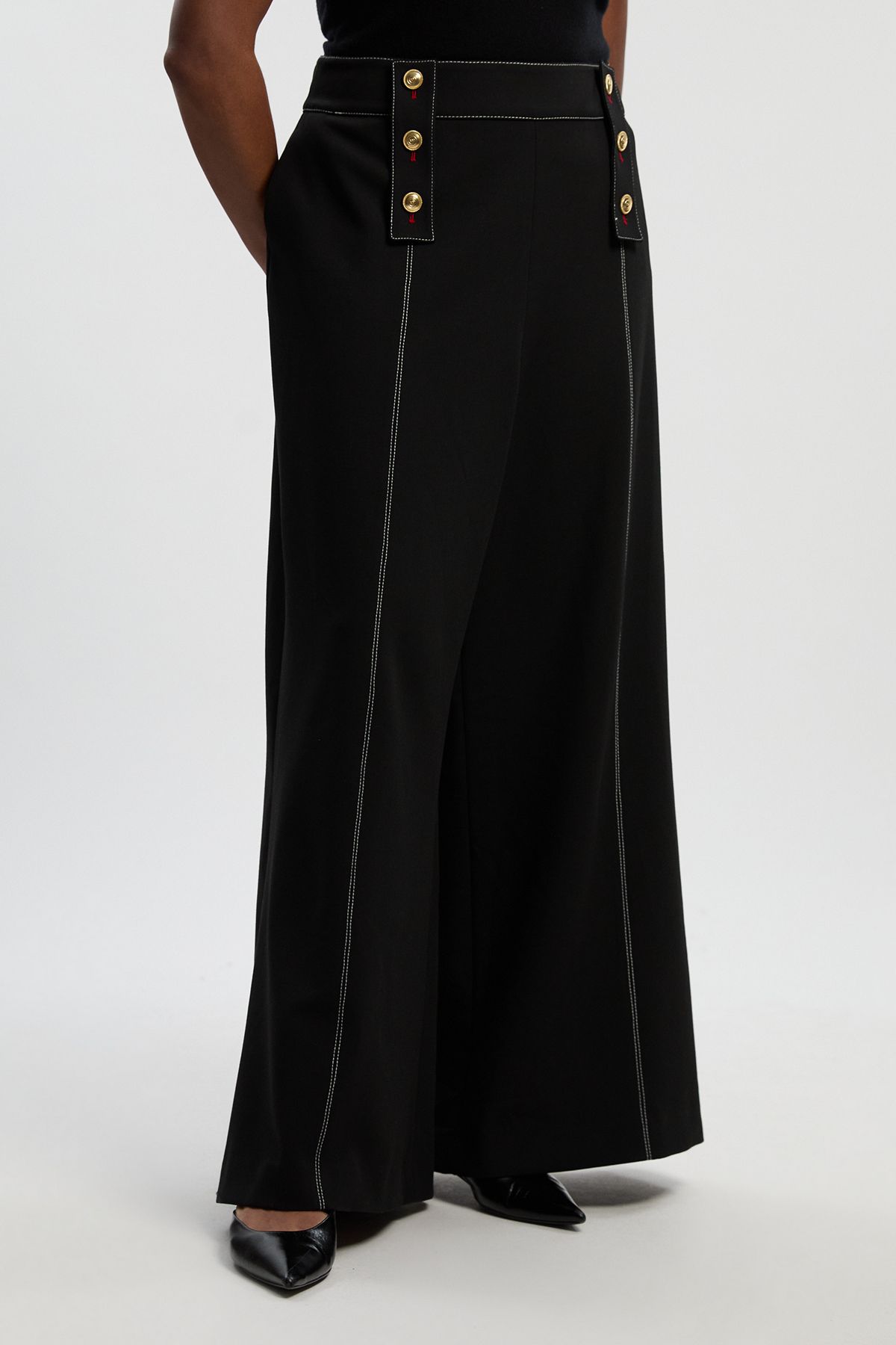 KarenMillen Plus Size Compact Stretch Tailored Flared High Waisted Trousers