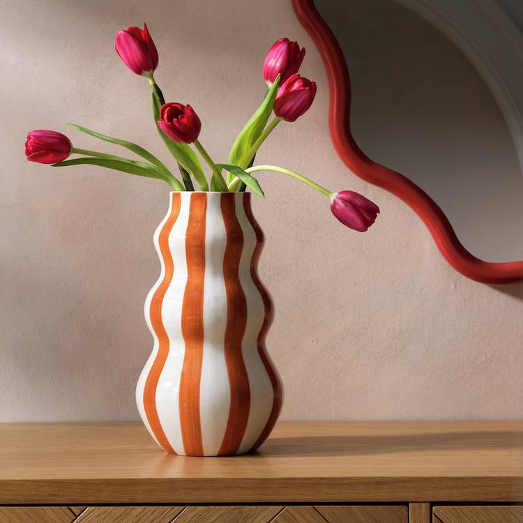 Habitat Hand Painted Stripe Vase - Rust