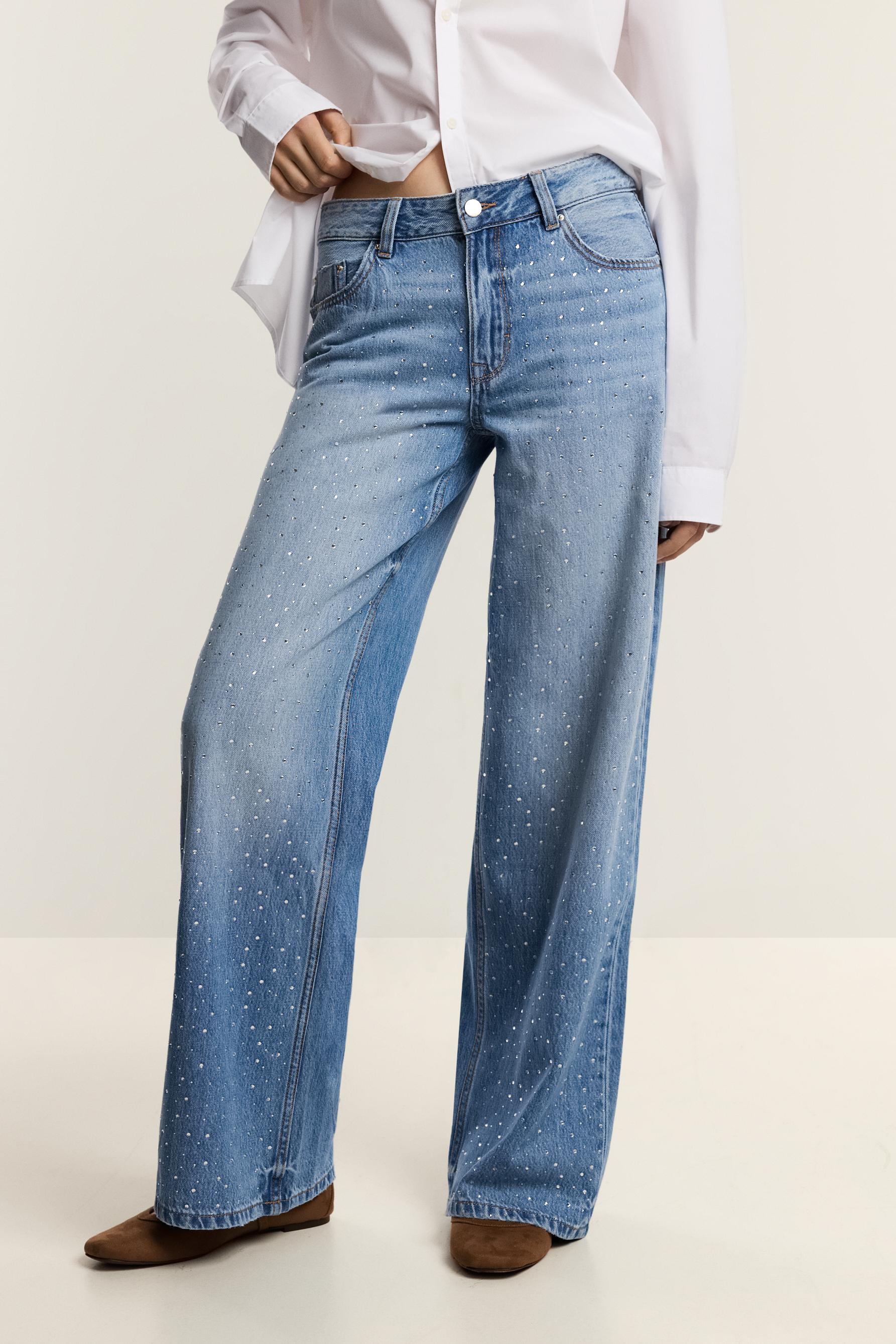 Jeans wide leg strass