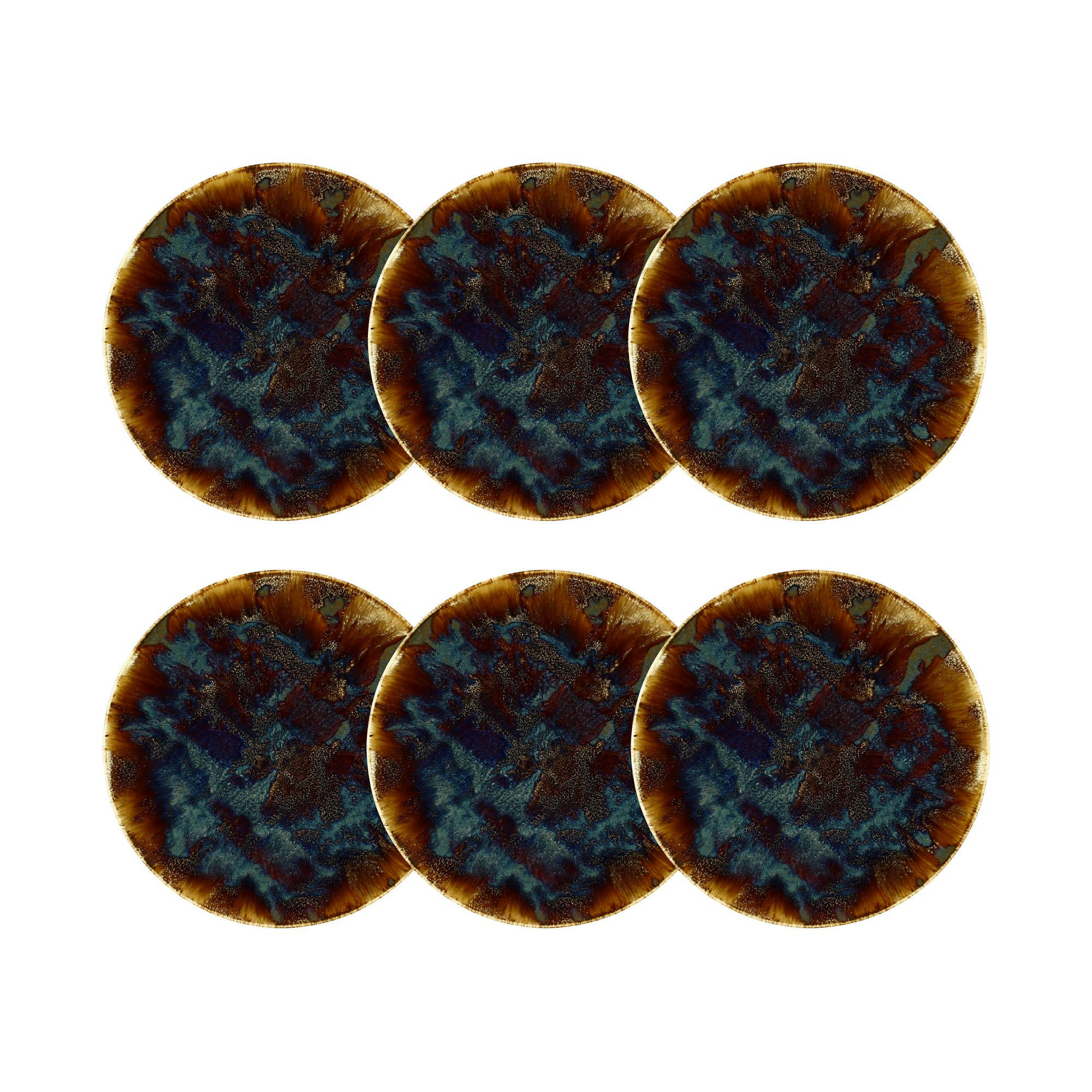 VOLCANO - Lot de 6 assiettes plates en porcelaine marron 27cm