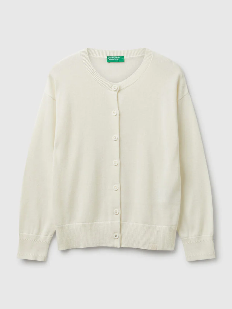 Pure cotton crew neck cardigan