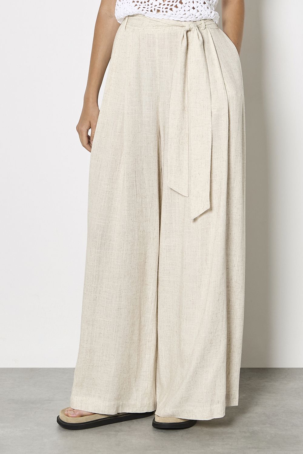 Apricot Wide-Leg Linen Blend Trousers