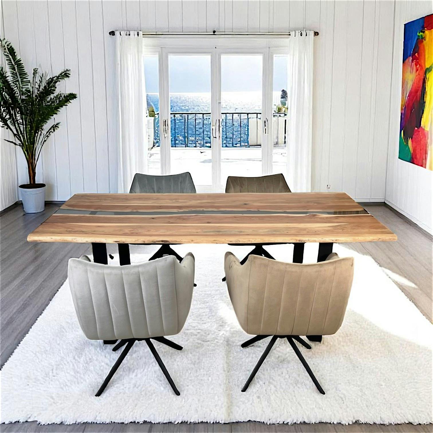 Table rivière epoxy noir et bois d'acacia 200 cm BORA