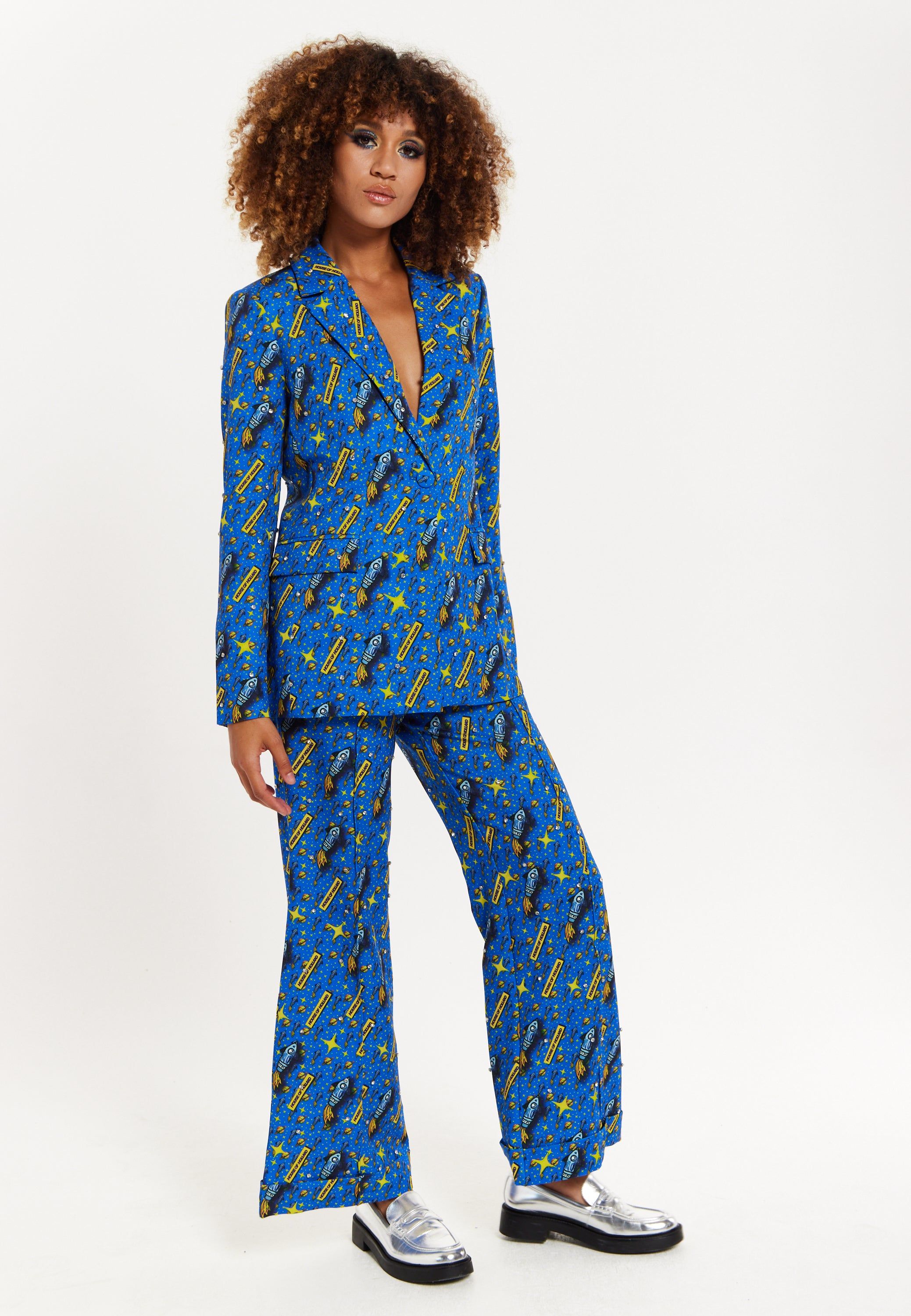 House of Holland Rocket Print Diamante Embellished Blazer