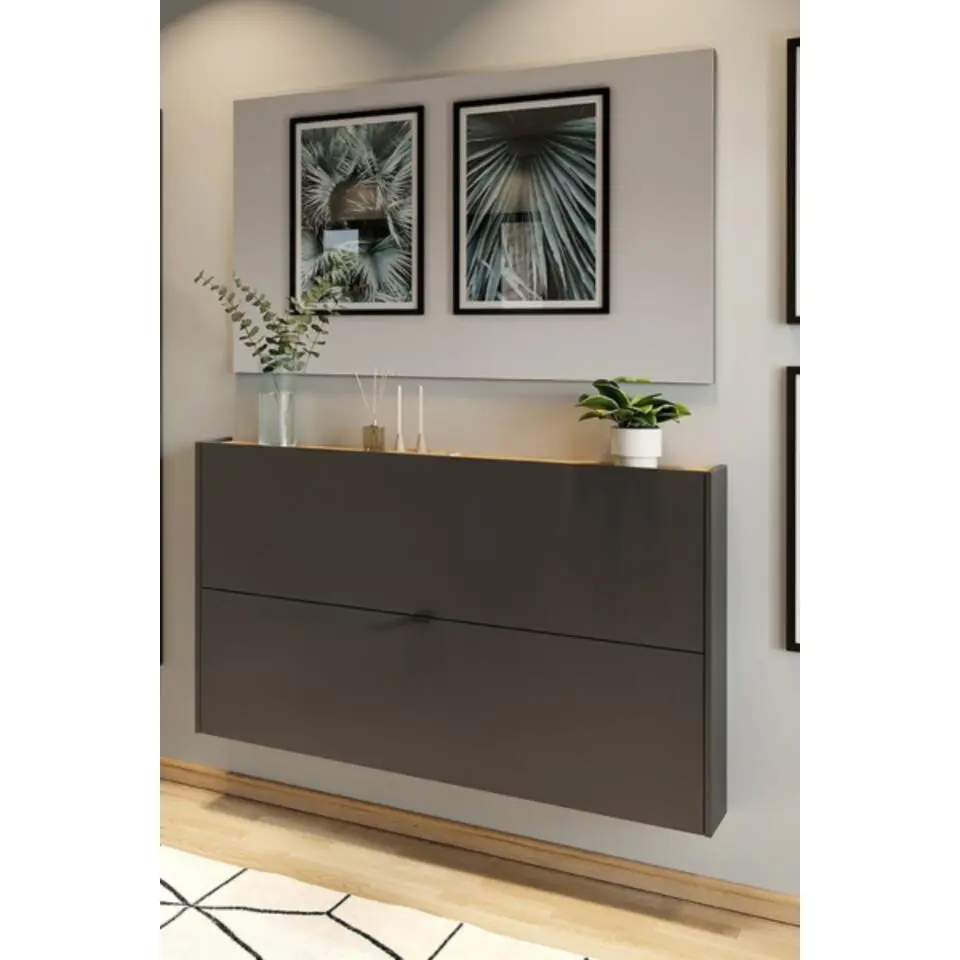 Schoenenkast Elton met spiegel - grafietgrijs