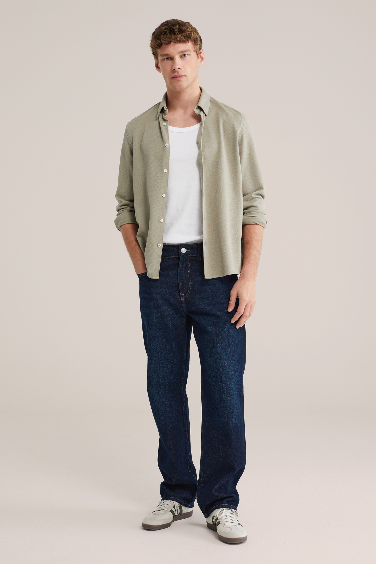 Heren regular fit gebreid overhemd met structuur