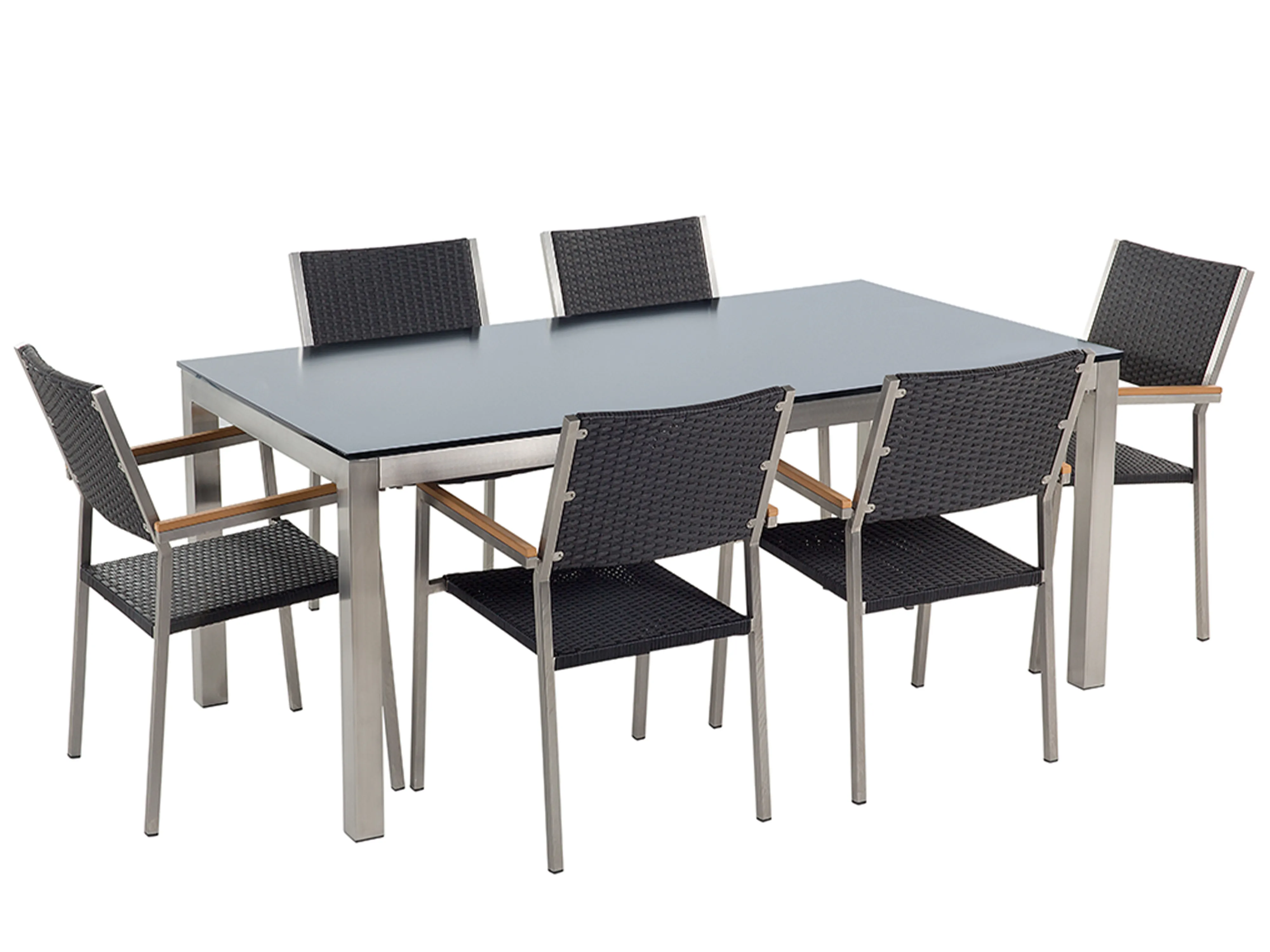 Garden Dining Set 6 Seater GROSSETO Tempered Glass Black